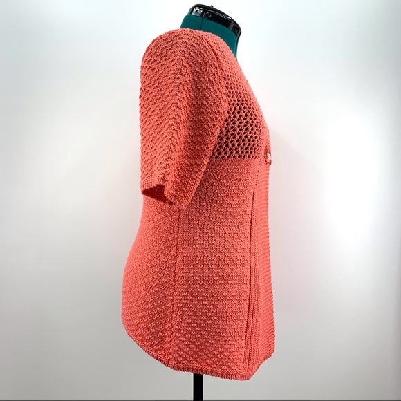 Today's Designer Salmon Pink Single Button Short Sleeve Knit Cardigan, Medium - Picture 10 of 16